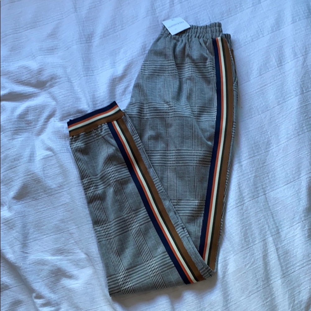 NWT Plaid joggers with decorative side detail